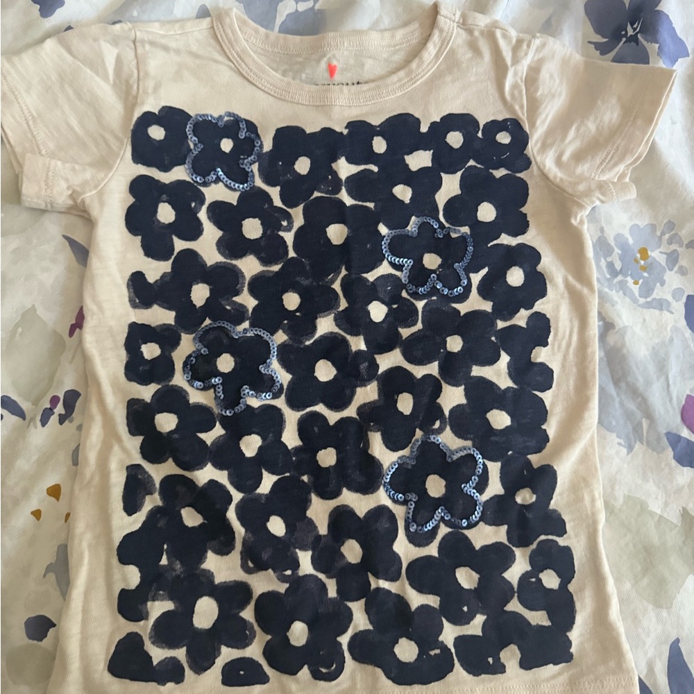 J. Crew Kids Beige Tee with Navy Floral Pattern